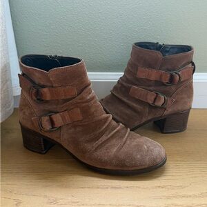 Paul Green Brown Suede Ankle Boots Double Strap Made in Austria 7.5